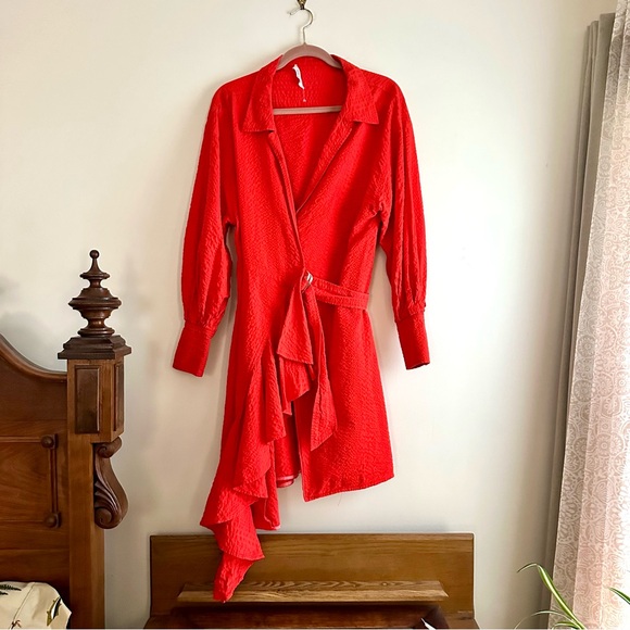 Adeam • Red Wrap Ruffle Dress‎ - Picture 2 of 9
